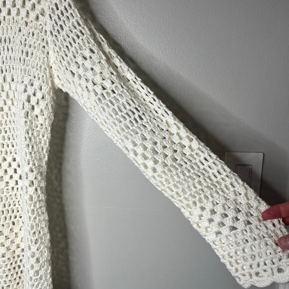 Women's White Crochet Knit Dress Cover-Up Long Sleeve Sz XL Beach Boho Festival - Picture 6 of 11